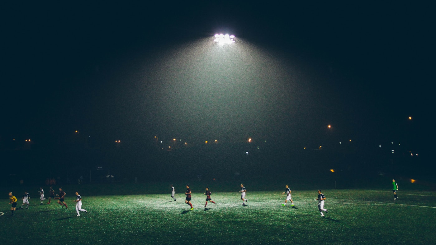 Live match under floodlights